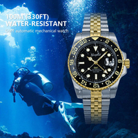 Montre de plongée mécanique pour homme avec logo personnalisé, boîtier et bracelet en acier inoxydable, verre saphir, étanche 100 m