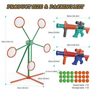 Kit de pistolets à balles souples pour <span class=keywords><strong>2</strong></span> joueurs avec cible rotative pour des défis de tir en intérieur/extérieur, ensemble de jeu de combat interactif - Product Image 5