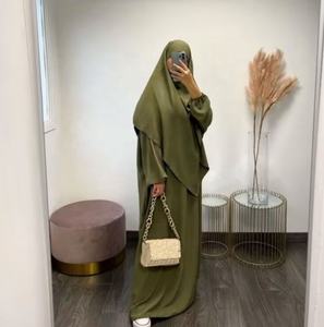 Eid müslüman kadınlar uzun Khimar Abaya 2 parça Set elbise namaz konfeksiyon başörtüsü tam kapak islam ramazan Kaftan müslüman kadın elbise - Product Image 1