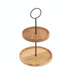 Soporte Redondo de Madera de 2 Niveles para Pasteles, Ecológico y de Primera Calidad, con Varilla de Metal y Diseño Rústico para Servir - Product Image 3