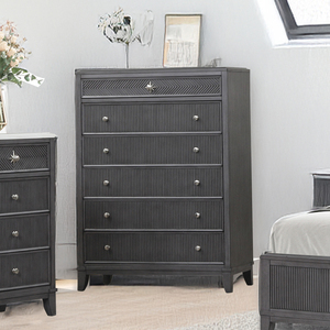 Cómoda Moderna Transicional Gris Carbón - 6 Cajones y Herrajes Mixtos con Panel Texturizado, Mueble de Almacenamiento Casual para Dormitorio - Product Image 1