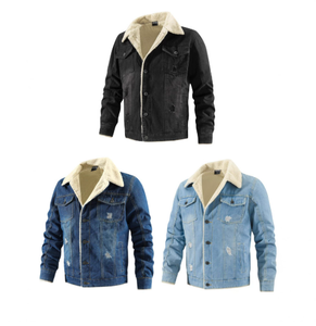 Nouvelle veste en jean épaisse doublée polaire à manches longues pour homme, col rabattu, grande taille, décontractée et polyvalente, collection automne-hiver - Product Image 3