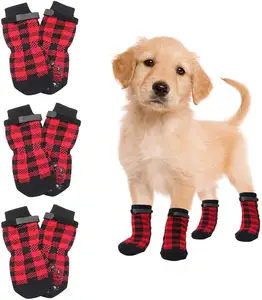 Niedriger Preis Netter Hund gedruckt Anti-Rutsch-Pfoten schutz Strick Baumwolle Haustiere Socken Hund Winters chuhe