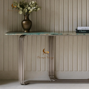 Meuble d'entrée de salon moderne et luxueux, table <span class=keywords><strong>console</strong></span> <span class=keywords><strong>extensible</strong></span> avec plateau en marbre et base en acier inoxydable pour usage domestique - Product Image 6