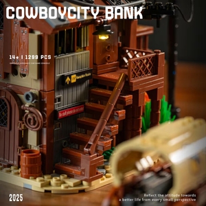 XJD JD110 2025 NUEVO MOC Western Cowboy City <span class=keywords><strong>Bank</strong></span> Street View Carriage Assembly Bricks Juguetes Regalo para Niños 1299 piezas Set de Bloques de Construcción - Product Image 4