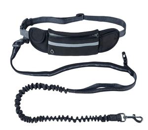 Tali anjing Bungee hitam 45 inci dapat diatur, tali pinggang nilon gaya sederhana saku bebas genggam dengan cetakan Solid - Product Image 1