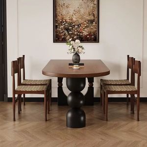 Oval <b>Solid</b> <b>Wood</b> Dining Table Black Antique Style For Living Room And <b>Desk</b> - Product Image 4