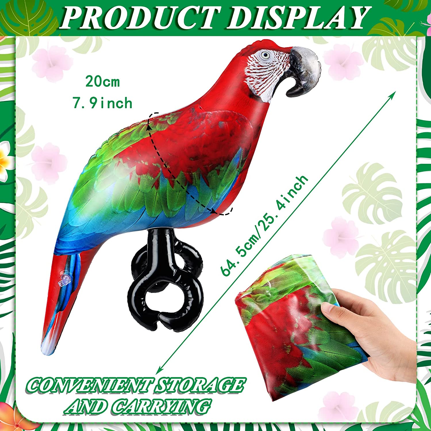 Loro Inflable Multicolor Para Decoración De Fiestas Piratas, Hawái Y Playas - Pack De 4 Accesorios De Disfraz