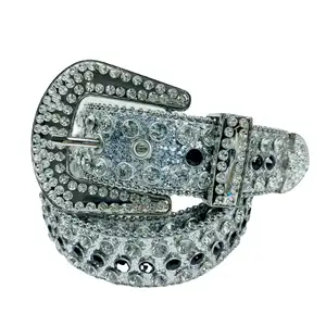 Cinto de cowboy ocidental para homens, cinto Bb Simon com strass cravejado de cristal Bling Bling