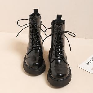 Botas Chelsea de Alta Gama para Otoño/Invierno, con Cordones, de Piel Vacuna, Suela Gruesa, Resistentes al Desgaste, Impermeables, de Charol Negro, a Media Pantorrilla - Product Image 1