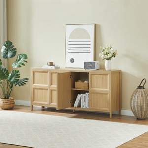 67" Modern Living Room Sideboard Storage Cabinet Tip-On Opening Soft-Close <b>Hinges</b> Tilt-Proof Wall Mount Oak Particle Board - Product Image 5