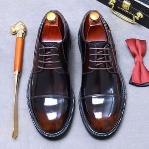 2025 Luxury Custom Men's <b>Pointed</b> Toe Cowhide Leather Shoes Breathable Lightweight Thick Sole Lace-Up Business Work Shoes - Product Image 2