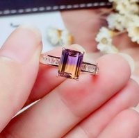 Bague en améthyste de qualité naturelle AAA, forme émeraude, bague pour femme, 100% améthyste naturelle, bijoux en or rose 14 carats