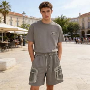 Men's Casual Breathable Quick Dry Polyester/Cotton Zipper Pockets Embroidered Pattern Cargo Shorts with Elastic Waist - Product Image 5