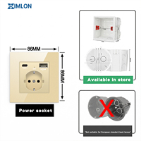 XIMLON - Enchufe Industrial de Acero Inoxidable y Aluminio Alemán de 16 A con Puertos USB-A y USB-C para Aire Acondicionado, Estándar Europeo Tipo 86, Interruptor de Pared