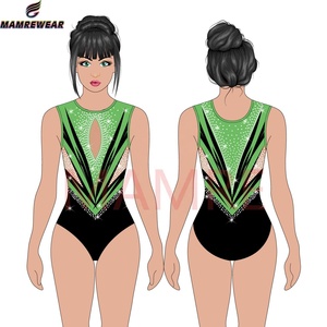 Luccicante strass ginnastica artistica body-lussuoso Pattern Design Costume da gara di ginnastica ritmica da ragazza OEM - Product Image 5