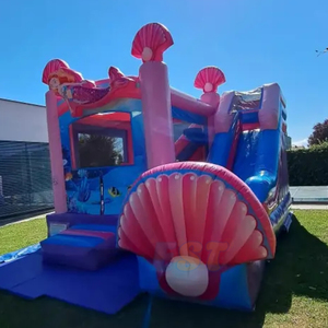 Castillo Inflable para Niños con Tobogán, Diseño de Sirena y Conchas, Casa de Brinco Inflable con Tobogán Acuático para Niños - Product Image 3
