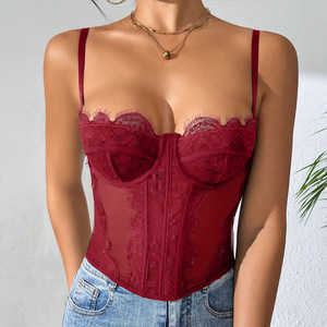 Áo corset ren lưới xuyên thấu gợi cảm kiểu dây spaghetti ôm sát phong cách Y2K dành cho nữ, thích hợp đi chơi, dự tiệc đêm - Product Image 6