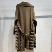 Cardigan long en tricot pour femme, élégant, pour l'hiver et l'automne, style streetwear, avec patchwork en fourrure de renard véritable, design ample