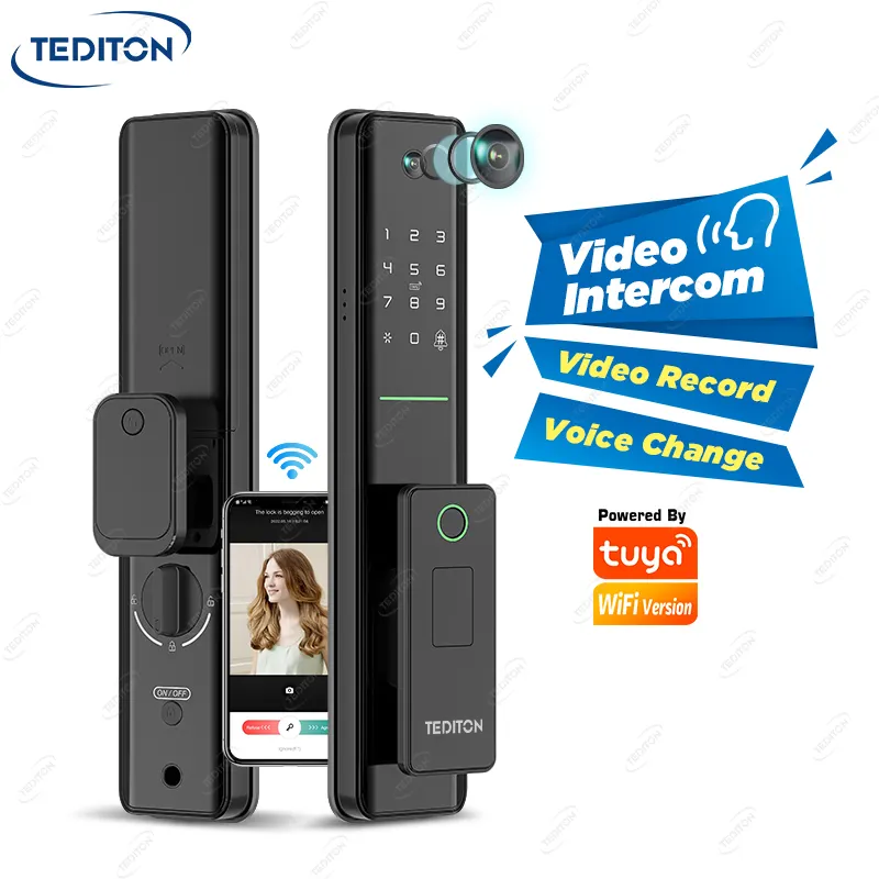 Tediton Smart Home Tuya app Fully Automatic Lock Biometric Fingerprint Smart Door Lock with Camera