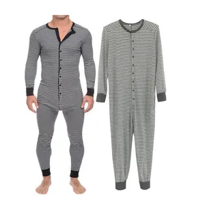 Macacão listrado de algodão plus size masculino, roupa de dormir adulta, peça única, outono e inverno 2022