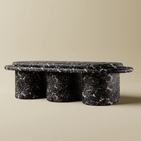 Table basse en marbre naturel Dream Home, plateau ovale superposé, trois colonnes en pierre massif, mobilier moderne pour salon