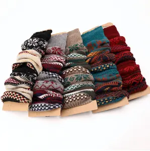 Winter Vintage Leg Warmer with Crochet Flowers Knitted Warm Boot Thigh High Retro Socks Long Wool Leg Warmers for Women Girls