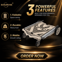 Chariot de courses à plateforme fermée Shunhe New FW-99GS, double couche, pliable, en aluminium+PP+TPR, chariot à 4 roues, caisse de rangement pour outils