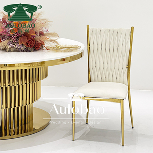 Exquisito terciopelo tejido moderno Acero inoxidable blanco y oro ajustable comedor banquete silla para uso en Hotel - Product Image 1