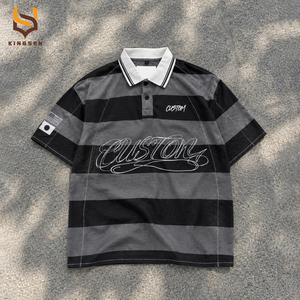 Custom Apparel Manufacturers Color Block Tee Heavyweight Oversized Men's <b>T</b>-<b>shirt</b> Embroidery Stripes <b>Polo</b> <b>T</b> <b>Shirt</b> - Product Image 2