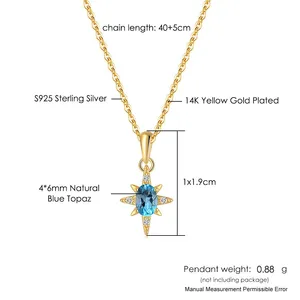 Collar con colgante de estrella para mujer, plata 925, Topacio Azul Natural, chapado en oro de 14K, collar de joyería fina, LAMOON coreano - Product Image 6