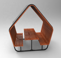 Meuble de rue d'extérieur avec cadre en acier, table de parc en bois massif avec plateaux supplémentaires, abri pour gazébo, livraison gratuite