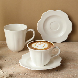 French Style Modern Minimalist Elegant Petal Porcelain Eco-Friendly Dishwasher Safe Mug Cappuccino Latte Coffee <b>Cup</b> <b>Saucer</b> - Product Image 1