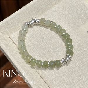 King Silver Jewelry Hetian Jade Beaded <b>Bracelet</b> S925 Silver Plated Gold Women Party Jewelry - Product Image 2