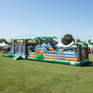 Inflable Tropical Paradise de 60 pies, Casa de Brinco Multicolor con Tobogán y Piscina, Gran Circuito de Obstáculos Inflable para Exteriores - Product Image 1