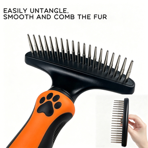 Peigne démêlant pour chien, râteau simple rangée en acier inoxydable TPR, portable, pratique, facile à utiliser et sûr - Product Image 4