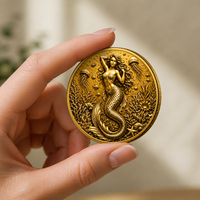 Pièce commémorative de luxe en cuivre fin .999 de 5 oz, créatures mythiques, plaquée or, relief 3D, sirène, souvenir avec boîte cadeau