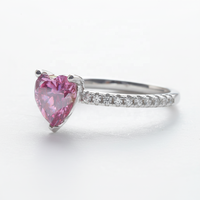 Bague Cocktail en Argent Sterling S925 avec Moissanite Cœur Multicolore 1 & 2 Carats Certifiée GRA, Sertie Pavé, Vente en Gros