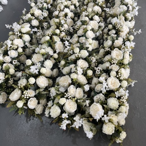 พรมดอกไม้ประดิษฐ์ Y-FR060 สำหรับตกแต่งงานแต่งงาน ตกแต่งโต๊ะ พรมดอกไม้สีขาว พรมดอกกุหลาบผ้าไหมสำหรับตกแต่งโต๊ะและทางเดิน - Product Image 3