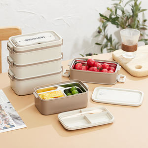 Boîte à lunch isotherme en acier inoxydable personnalisée de 1,2 L, portable, à 3 compartiments, hermétique, pour enfants et adultes - Product Image 2