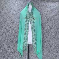 Châle en mousseline de soie orné de strass étincelants, disponible en 12 couleurs, idéal comme hijab musulman ou écharpe de soirée pour mariage, banquet ou scène.