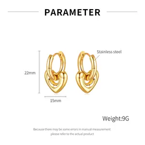 New Design High Grade Oem Jewelry Stainless Steel Jewelry Wholesale Simple Heart Pentagram 18k Gold-plated Earrings