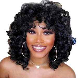 Vendite calde Parrucche corte 12nch con frangetta grande rimbalzante soffice parrucca Afro riccia morbida resistente al calore capelli sintetici - Product Image 1