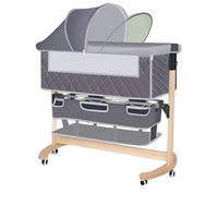 Nouveau berceau pliable en bois massif pour bébé avec espace de rangement, lit cododo réglable pour nouveau-né avec moustiquaire