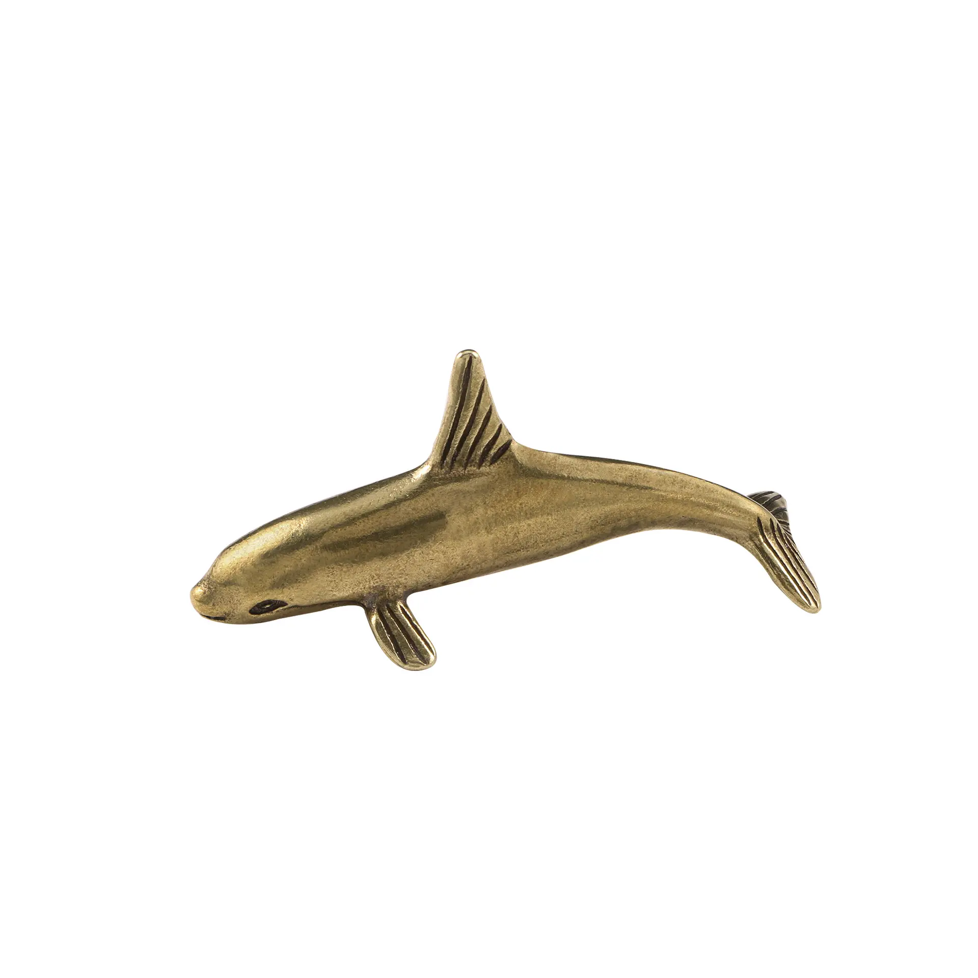 Ornamentos de bronze golfinho sorridente, brinquedo antigo com artesanato de decoração de vida marinha antiga.