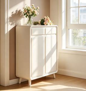 Armoire de rangement moderne en plastique blanc avec deux portes et tiroirs, style scandinave, meubles pour la maison, pour le salon ou le bureau - Product Image 1