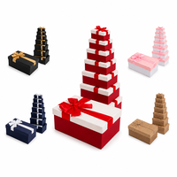 Ensemble de boîtes cadeaux rectangulaires emboîtables de luxe personnalisées, couvercle blanc, base rouge, 10 pièces, avec ruban en satin et nœud, emballage en papier pour les fêtes