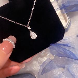 สร้อยคอทรงหยดน้ำคลาสสิก จี้เพชรทรงลูกแพร์ เงินแท้ S925 ดีไซน์ทันสมัย น้ำหนักเบา - Product Image 1