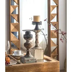 Nordic Tealight Candle Holder Multiple Shape Wood Iron Candelabra Vintage Style Candle Stands Decorative Candlesticks Holder