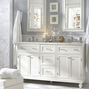 Muebles de Baño de Madera Maciza con Lavabo Doble Blanco Independiente, Manijas de Cromo Cepillado de Lujo y Cajón de Almacenamiento en la Encimera - Product Image 2